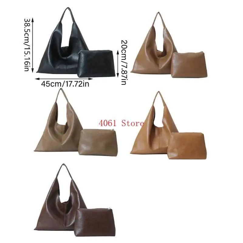 Stylish Slouchy Handbag For Women With Underarm Bag Retro PU Leather Large Capacity 2pcs Set For Travel And Work