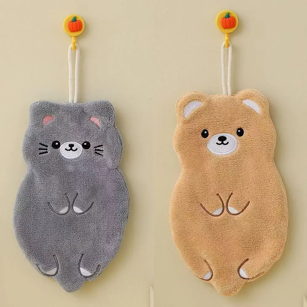 2Pcs Cartoon Hand Towel Handkerchief Kitchen Rag Coral Water Absorption Quick Drying Household Hanging Towel Children Thickened