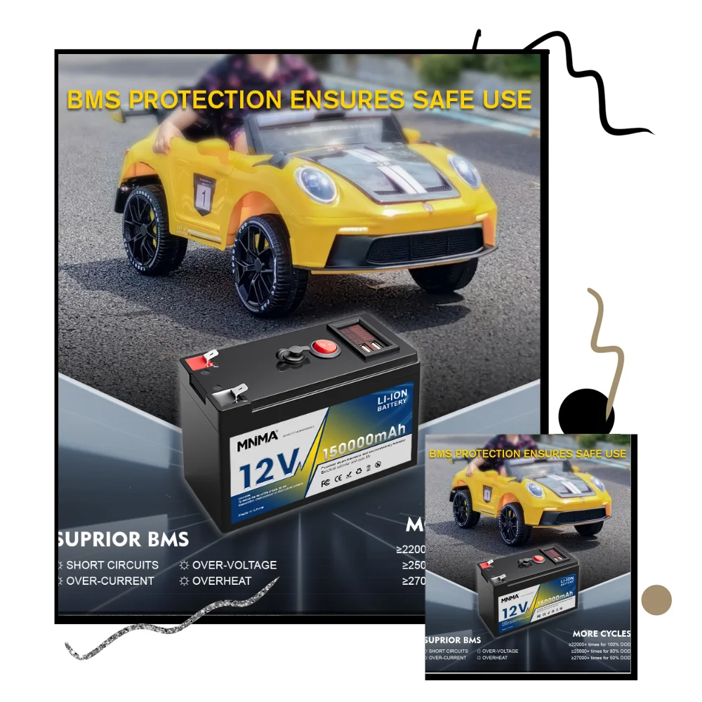 12V 150Ah Deep Cycle LiFePO4 Battery for Toy Car Scooter RV Camping Off-Road Vehicle Boat Fishing Outdoor Activities