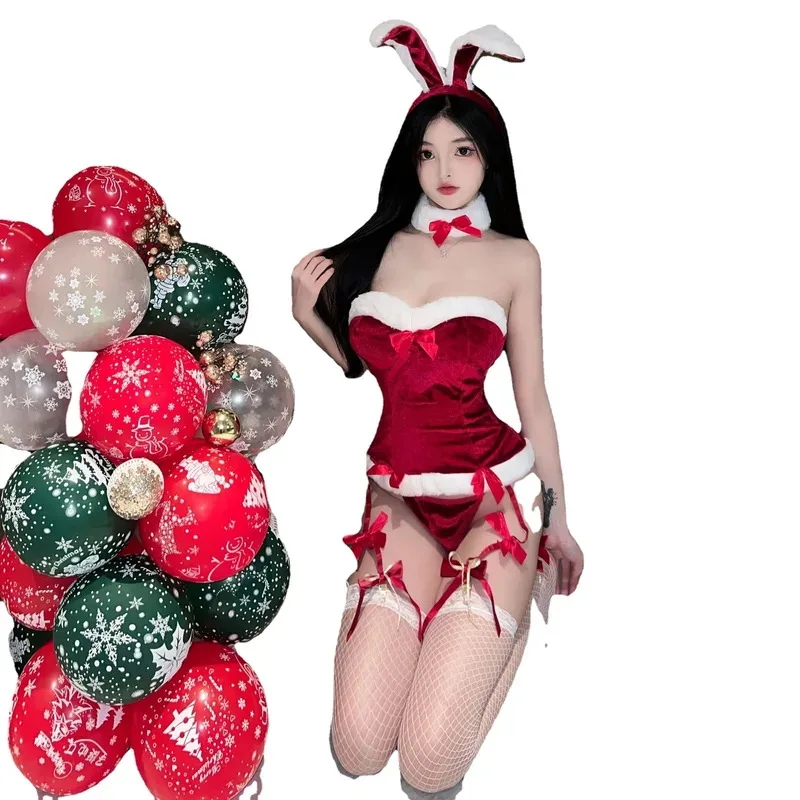 Weihnachten Party Frauen Sexy Kostüme 2025 Neue Jahr Bunny Uniform Socke Kopfschmuck Santa Claus Cos Anzug Weihnachten Geschenke vl; 6