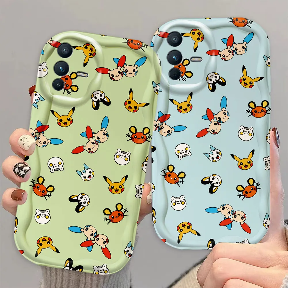 Lovely Cute Cartoon Pikachu 3D Wave Case For VIVO S1 T1 V15 V20 21E V23 V23E V25 V25E V27 V27E V29E V30 V40 V30E Case Funda Capa