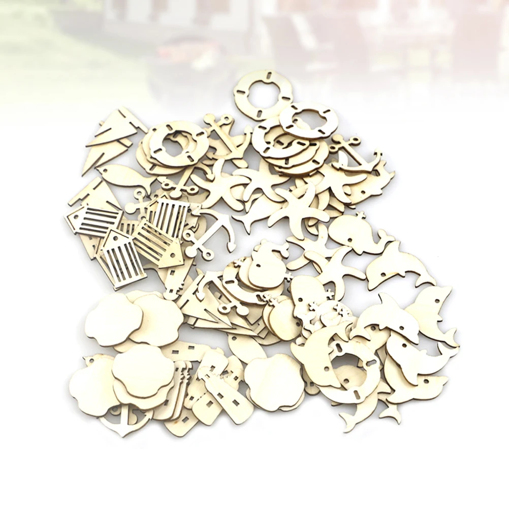 

100pcs NauticalThemeWoodenChips HollowOutOrnaments KhakiLighthouse CraftsSafeDurable DIYProjects WoodenPieces SewingAccessories