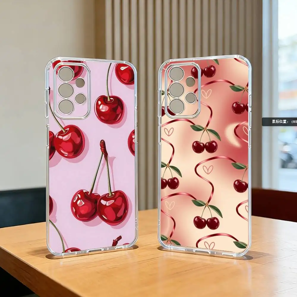 Luxury Wine R-Red Cherry   Phone Case For Samsung S25,S24,S21,S22,S23,S30,Ultra,S20,Plus,Fe Transparent Cover