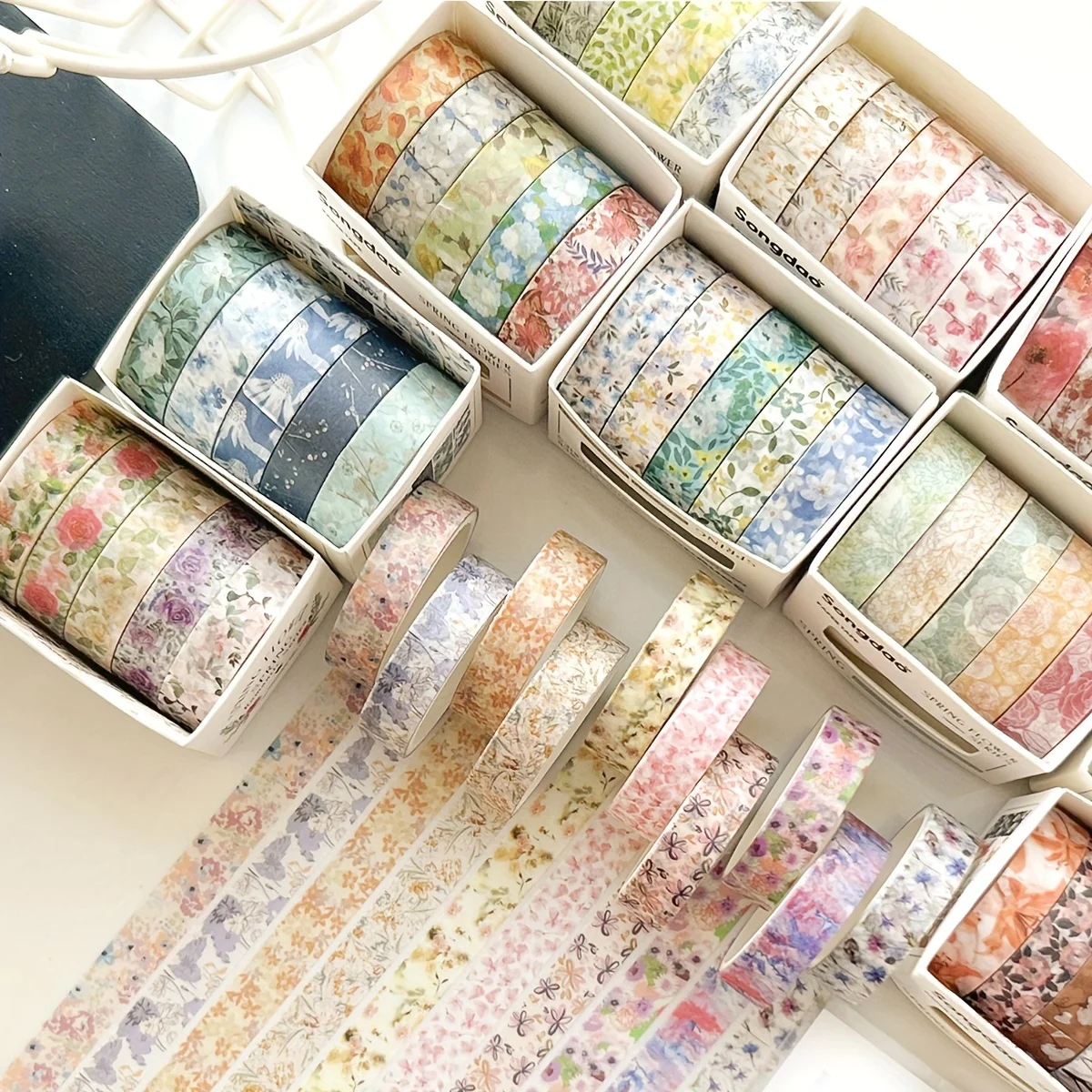 5 Rolls of Washi Tape Floral Collection Tear-free Decorative Stickers for Diaries, Albums, Schedules and Party Decorations