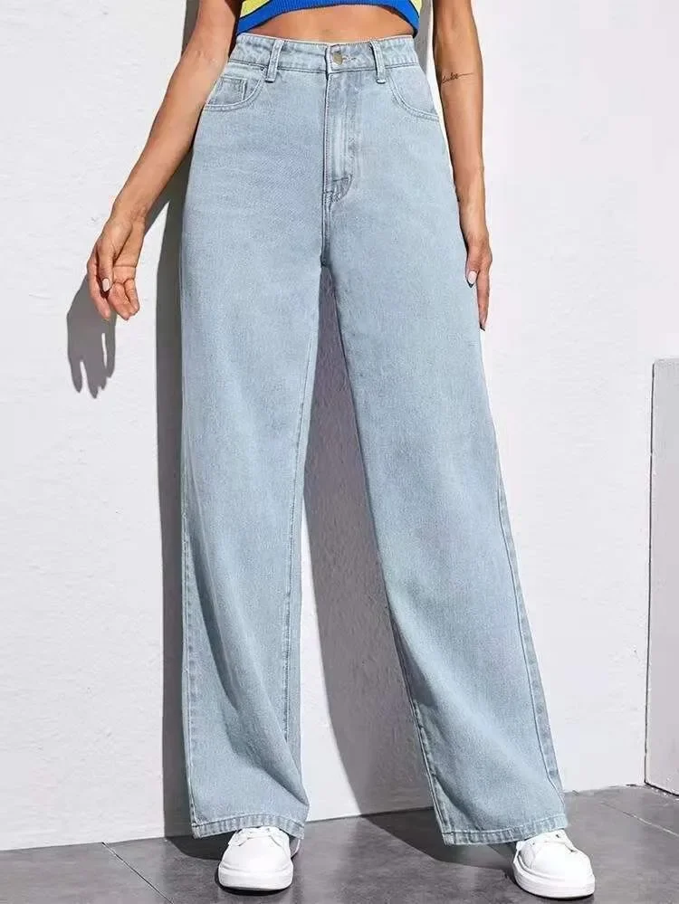 Jeans Frauen Lange Hose Denim Hosen Gerade Hosen Elegante Splice Taste Hohe Taille Regelmäßige Casual Lose Herbst Winter