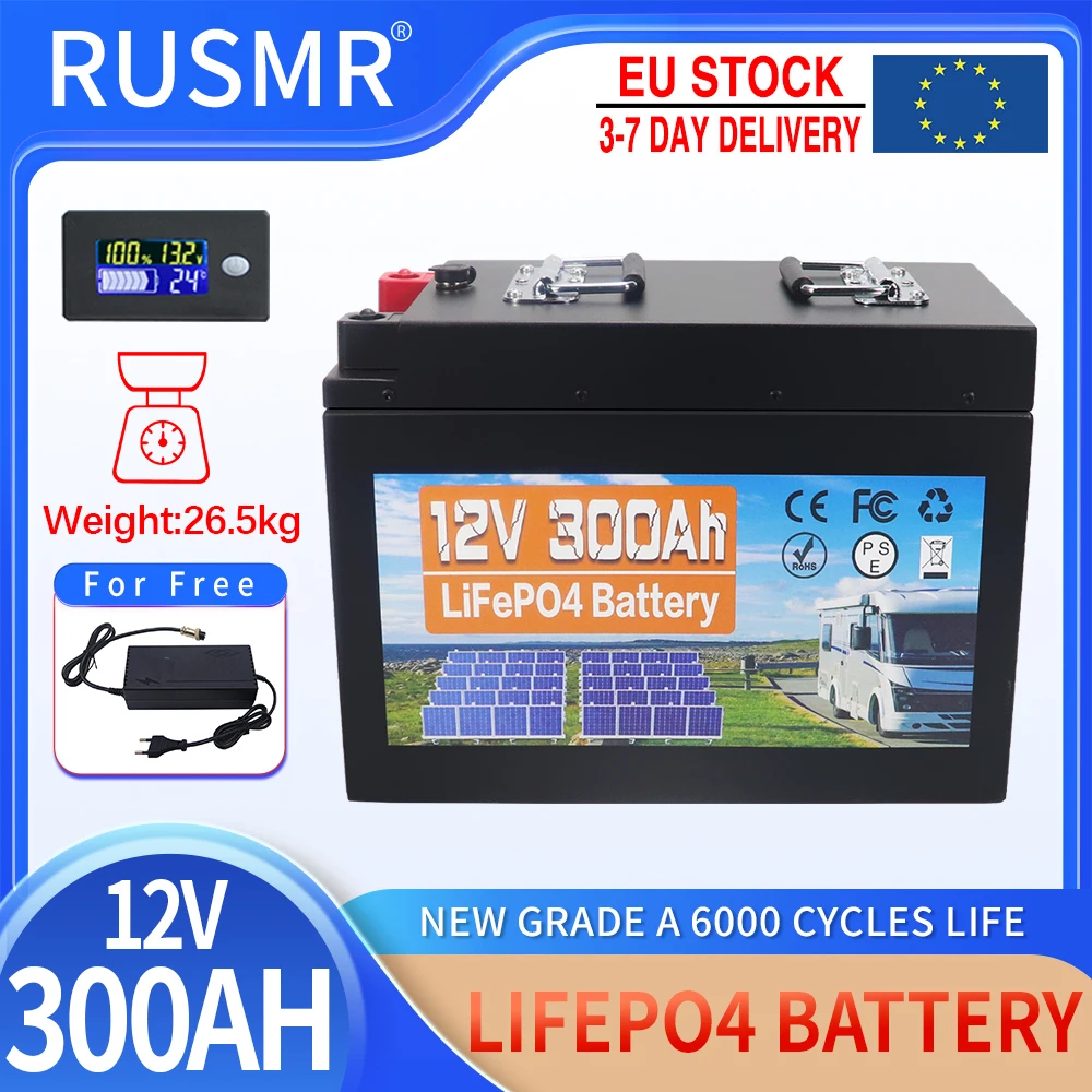 

12V LiFePO4 Cells 300AH Lithium Iron Phosphate Battery Built-in BMS 6000 Cycles For Golf Cart RV Campers Solar Storage Tax Free