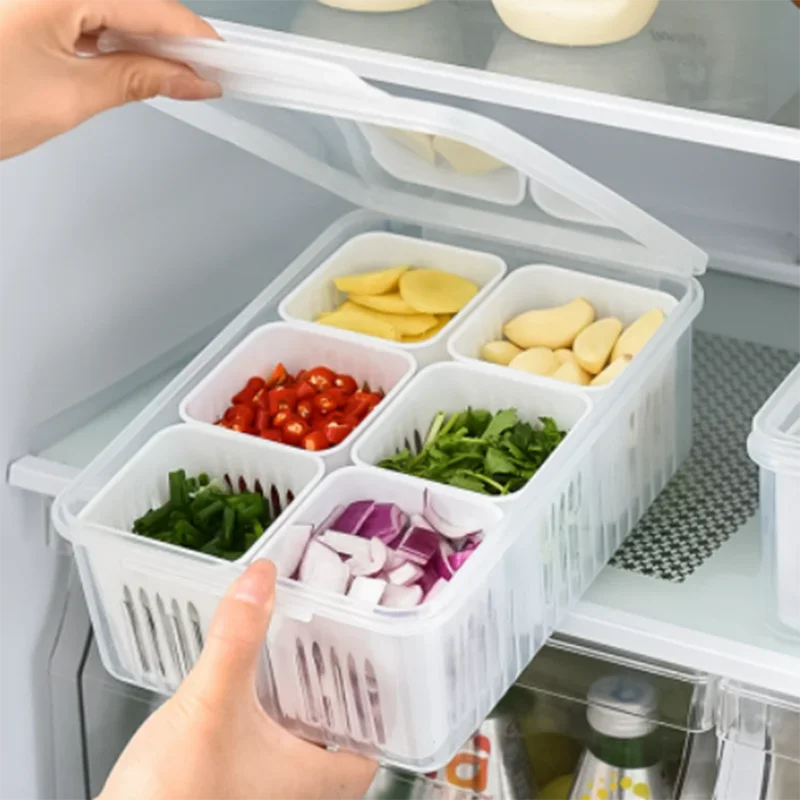 Refrigerator Storage Box 4/6 Compartment Food Vegetable and Fruit Storage Box Fridge Organiser Kitchen Storage Container