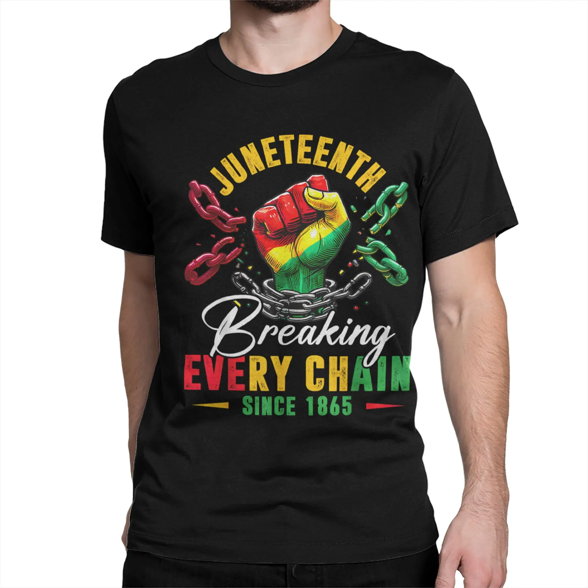 Men T-Shirts Juneteenth Fashion Pure Cotton Tee Shirt Breaking Every Chain Since 1865  T Shirt Round Collar Clothing Plus Size