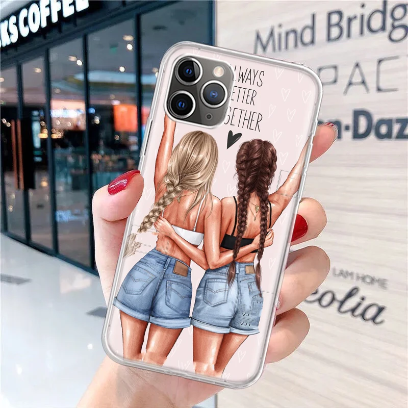 Girls Best Friends Forever BFF Soft Phone Case for iPhone 16 15 14 Plus 13 12 Mini 11 Pro Max 7 + Apple XS X SE 2020 8 Print Cov