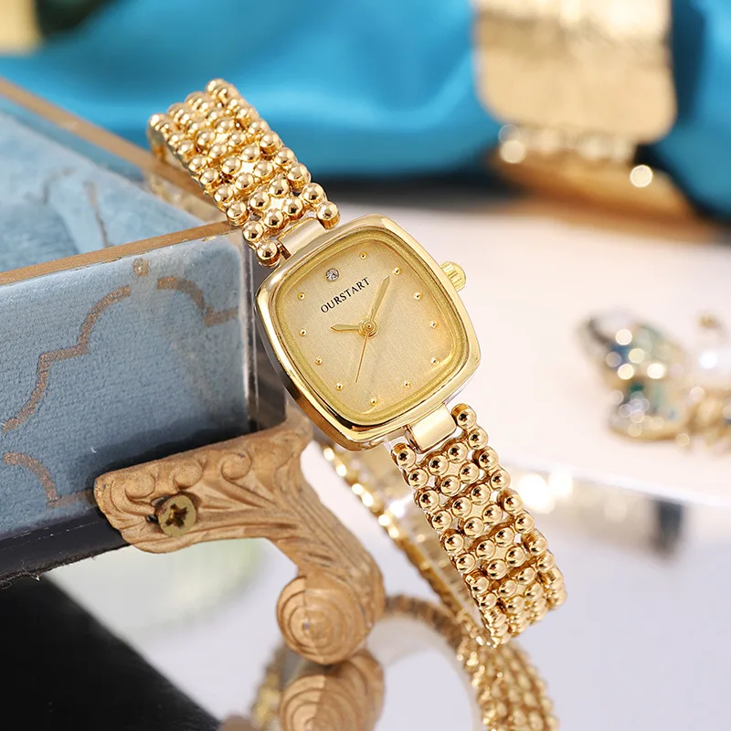 Luxury Gold Bracelet Watches for Women High Quality Retro Square Quartz Wristwatches Steel Strap Ladies Clock Gifts Reloj Mujer