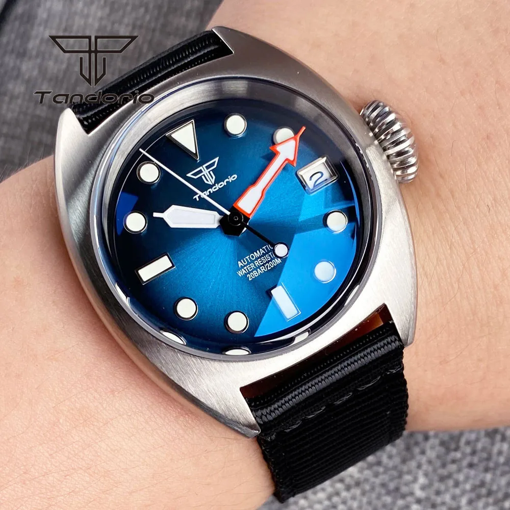 Tandorio NH35A-reloj automático de buceo para hombre y mujer, doble cúpula AR Sapphire, 36mm, 20bar, rojo, azul, verde, esfera degradada, correa de