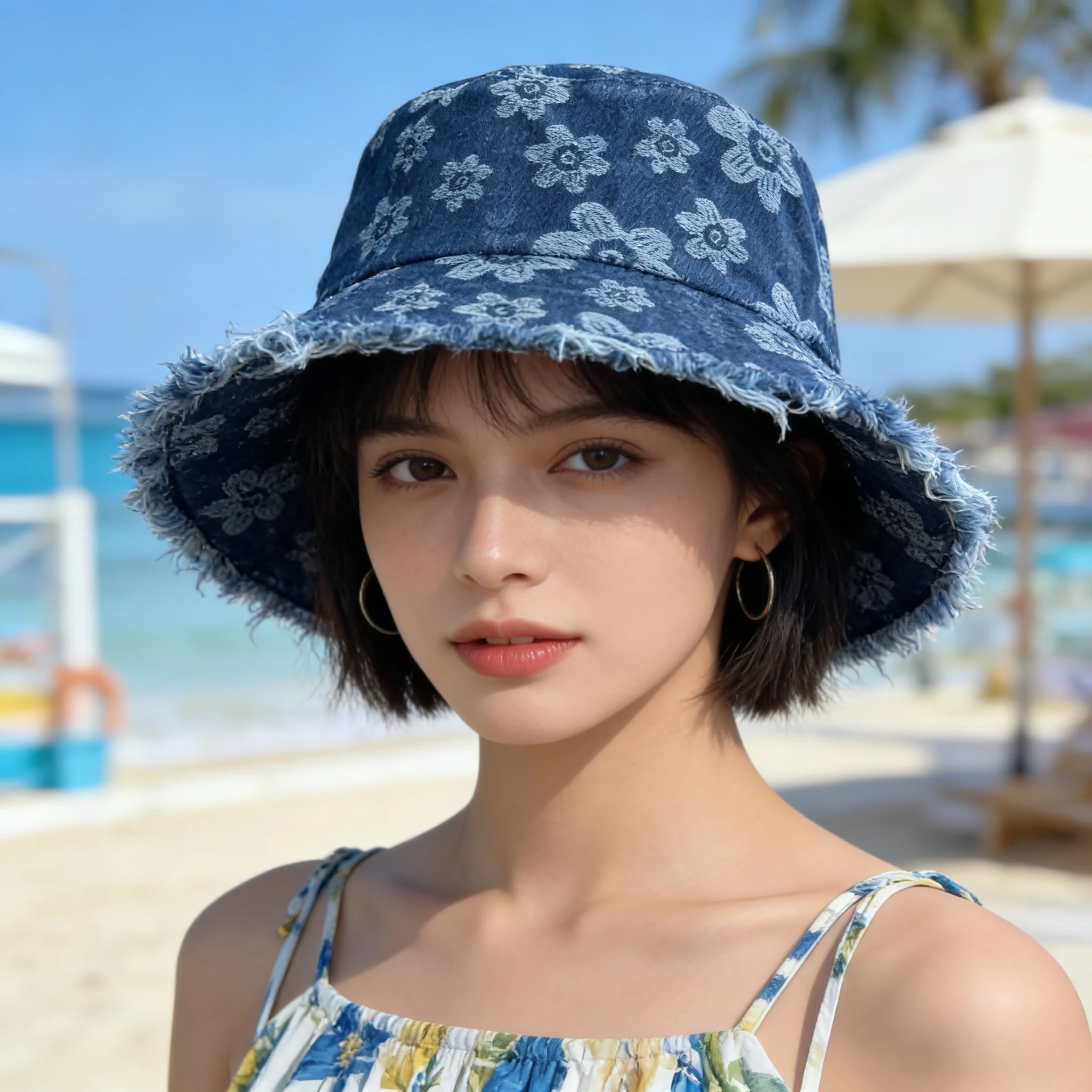 Neuer Sommer-Denim-Fischerhut mit Blumenstickerei für Damen, lässiger Outdoor-Sonnenhut mit Quastenrand, Strandhut, Geschenk