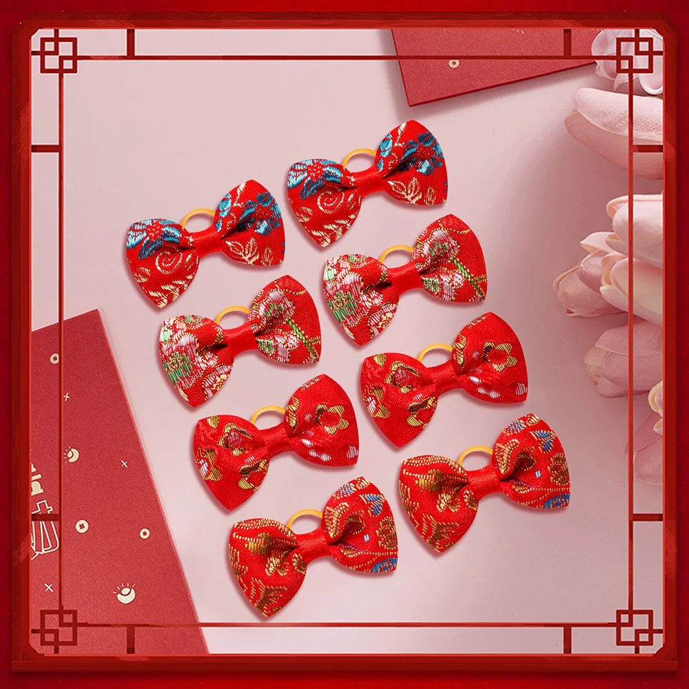 Pet Hair Bows Dog Hair Accessories Red Style Chinese New Year Hair Decor Rubber Band Puppy Hair Bows for Small Dogs Pet Supplies