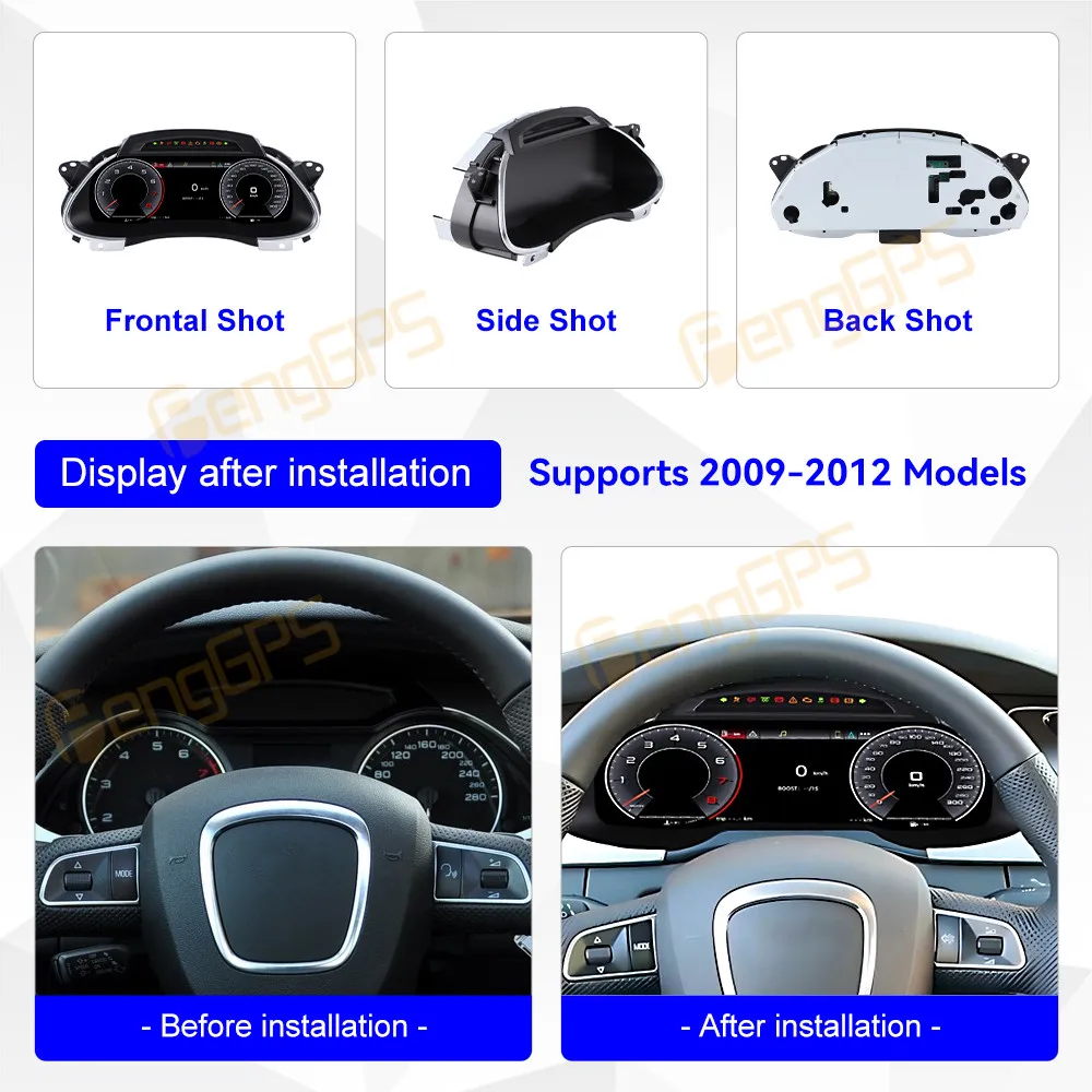 

12,3-дюймовый цифровой кластерный одометр, экран для Audi A4 2009-2012, ЖК-дисплей, приборная панель, виртуальный измеритель скорости кабины, приборная панель автомобиля