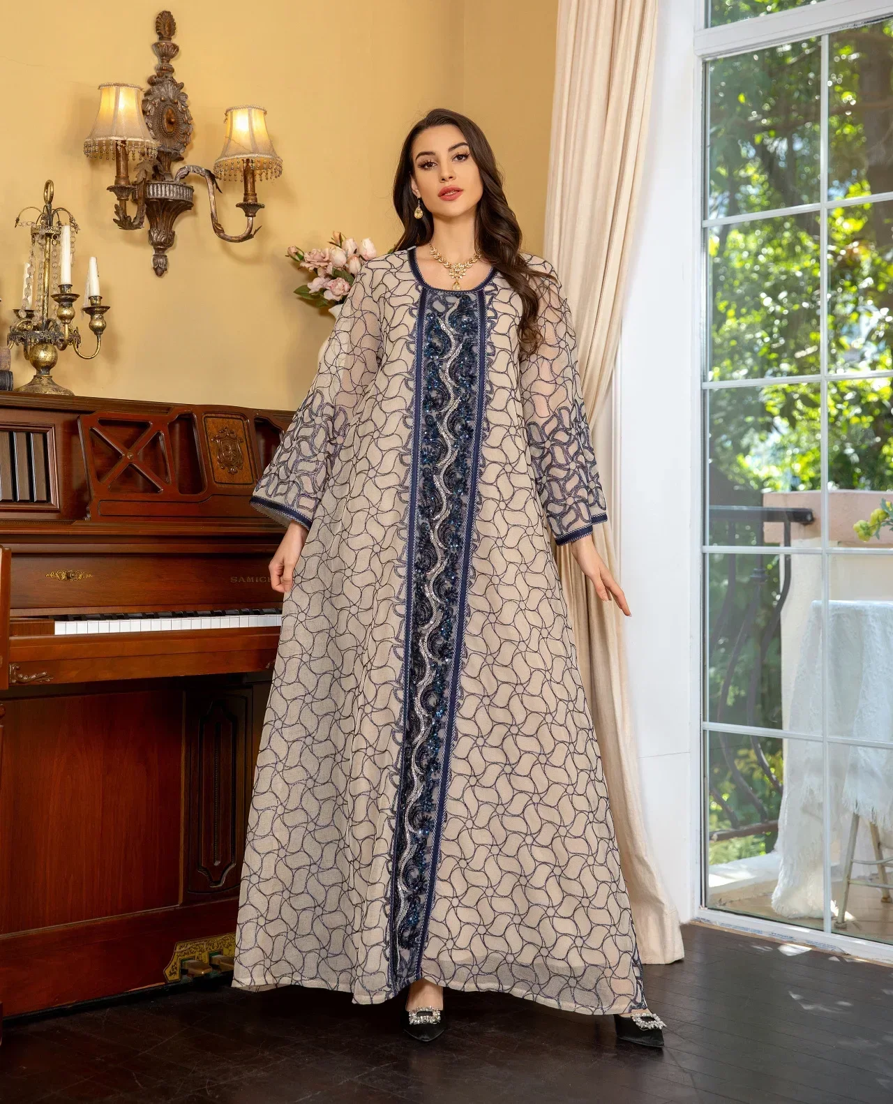 Robe Maxi brodée de paillettes musulmanes pour femmes, Abaya de dubaï Eid Djellaba, Robe Jalabiya islamique, caftan arabe saoudien, Ramadan Abayas