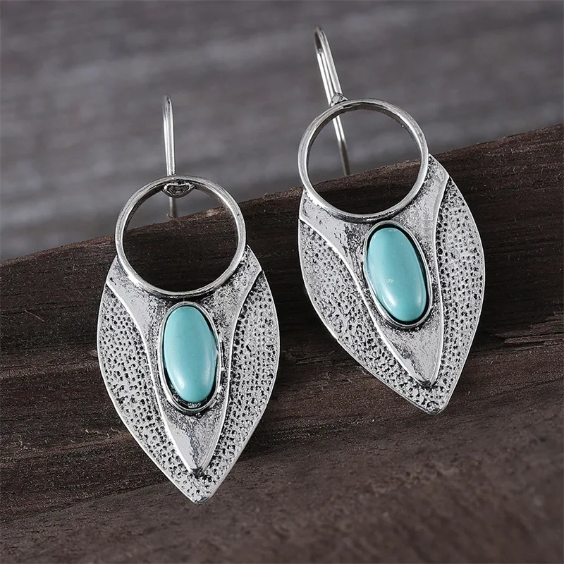 DIY accessories European and American new ethnic style turquoise water drop earrings, cross-border simple temperament fashion al