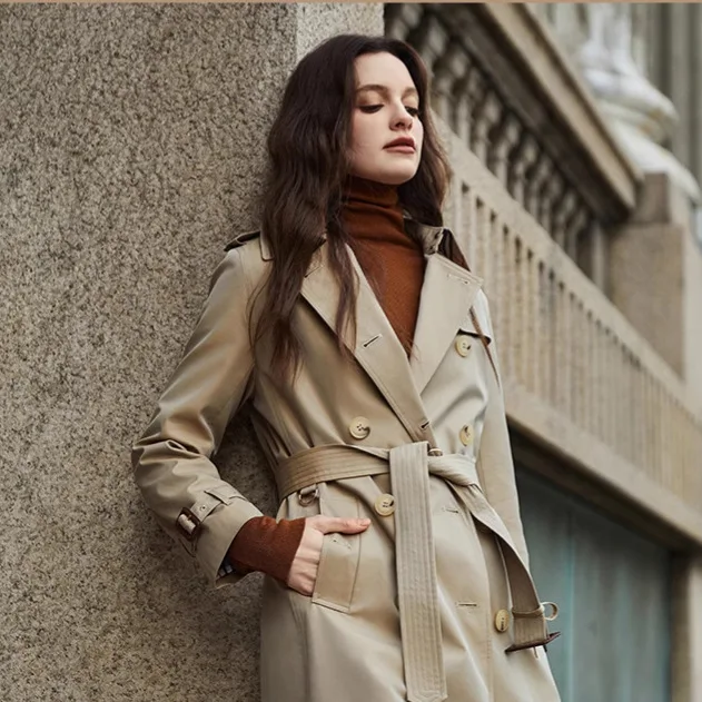 Women Elegant Autumn Winter Extended Khaki Trench Coat Women