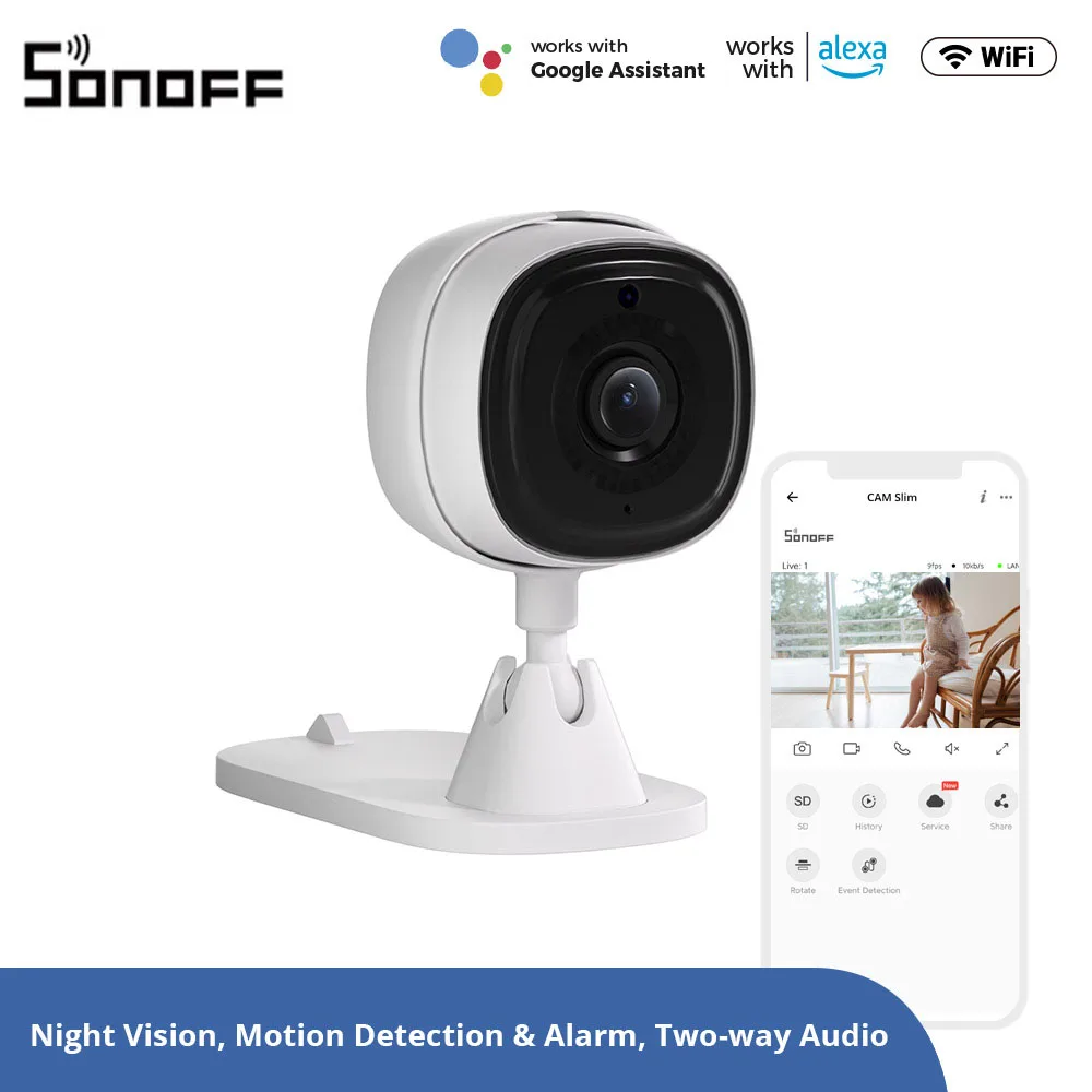 

SONOFF CAM Slim Smart Home Security Camera Mini WiFi 1080P Surveillance Camera Two-way Audio Auto Tracking Motion Video Record