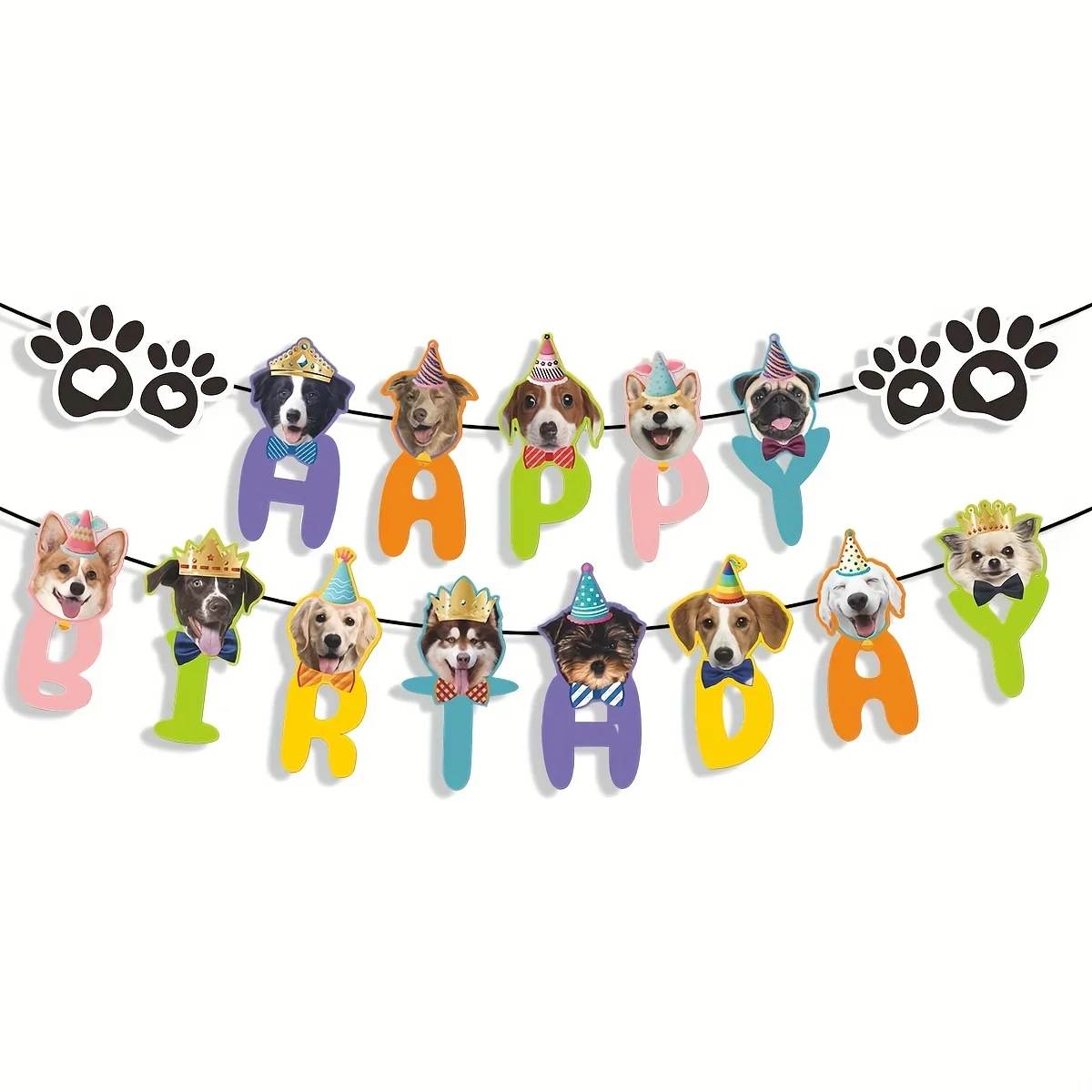 Guirnalda de Cumpleaños para Perros, Divertidas Caras de Perros, Banderines, Decoración para Fiesta de Cumpleaños de Mascotas, Guirnalda para Fiesta de Cachorros