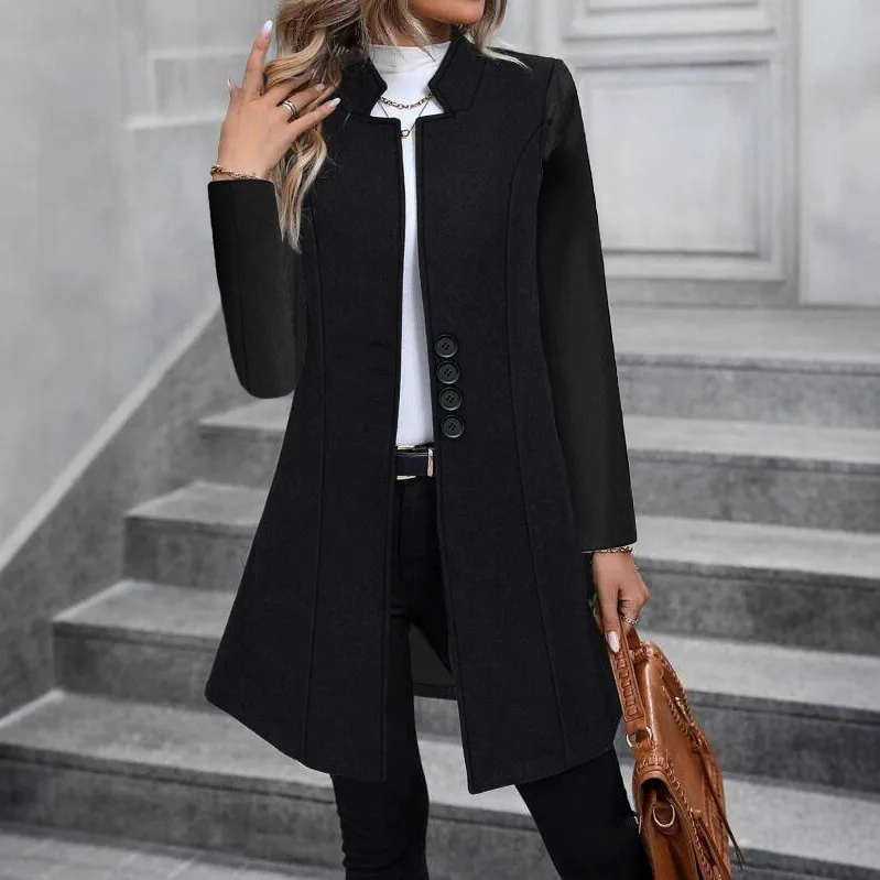 Women Wool Mid Length Coats Jackets Blends Coat Thick Warm Y2k Streetwear Jacket Work Slim Fit Outerwear Autumn Winter 2025