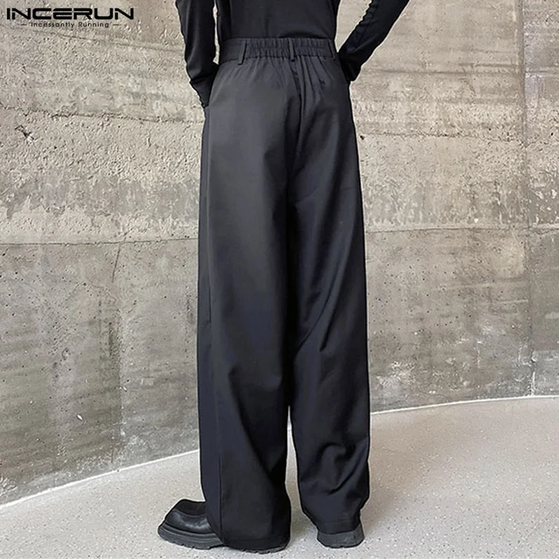 INCERUN-Pantalon plissé à jambes larges pour hommes, Joggers à la mode, Pantalon long décontracté, Bouton document solide, At Streetwear, fjMen, S-5XL, 2024