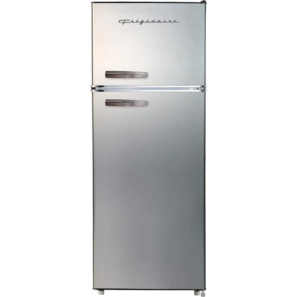 Refrigerator with Freezer, Retro Chrome Handle, cu ft, Platinum Series, Stainless Steel, 7.5, Silver