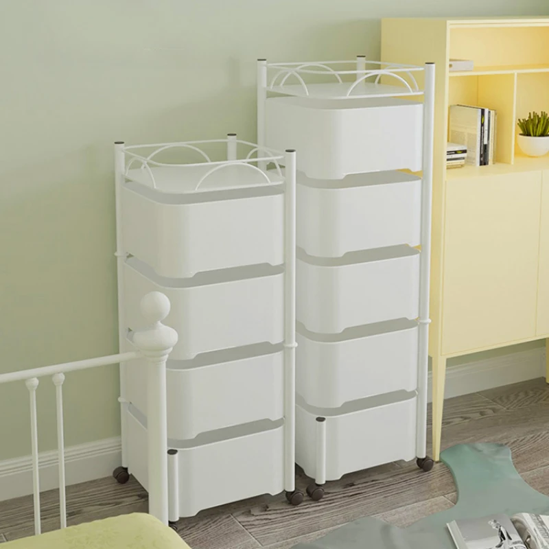 Multifunctional Kitchen Cart Rotatable Living Room Storage Shelf Side Table Rolling Storage Cart with Drawers