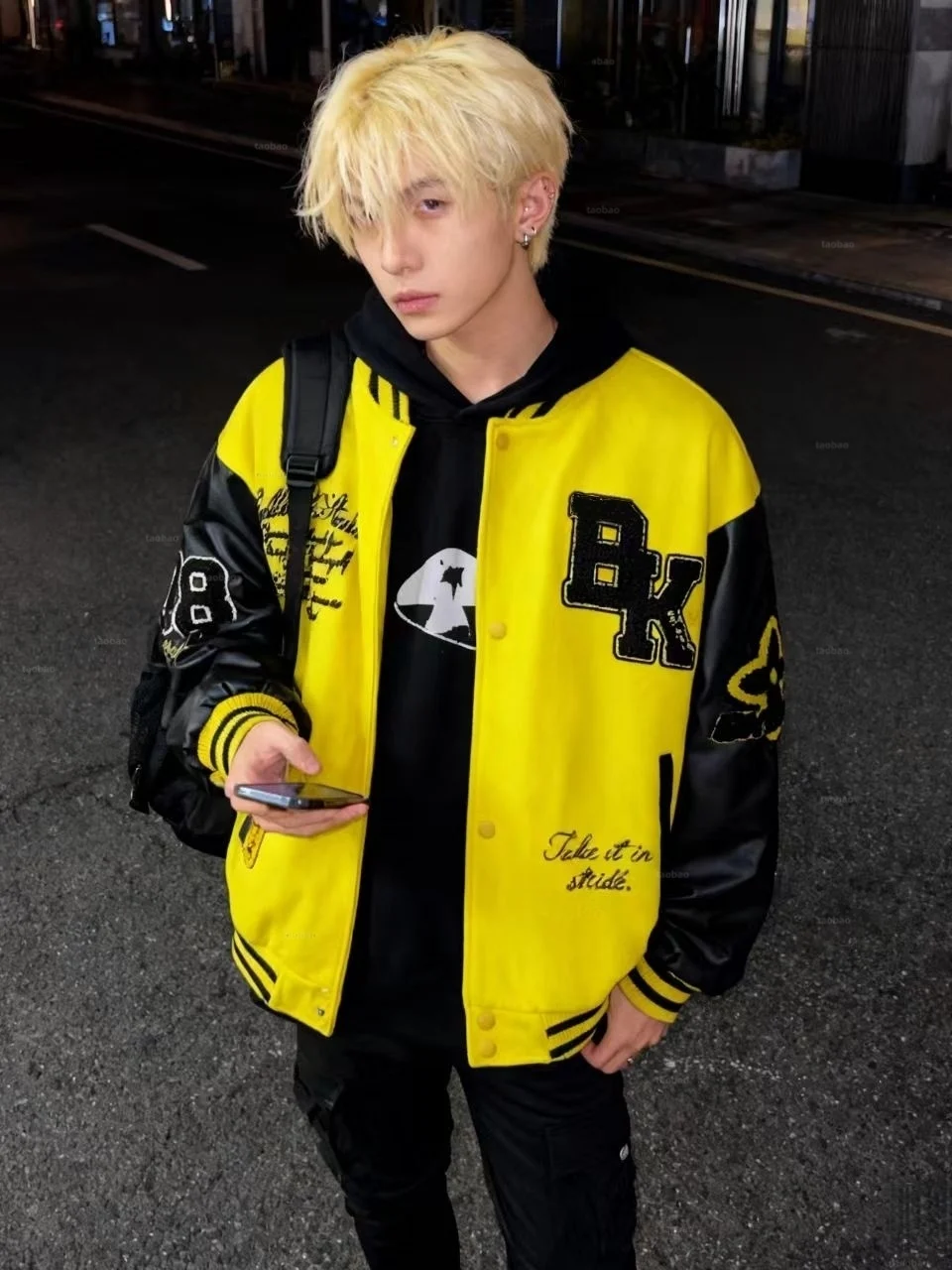 

Oversize Baseball Jaet High Street Embroidery Hip Hop American Vibe Trendy PU Leather Patchwork Men's Jaet Youth Faion