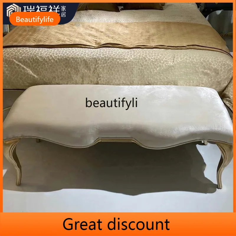 Asmt45 American light luxury solid wood leather bedside stool carved bedside stool sofa long stool bed