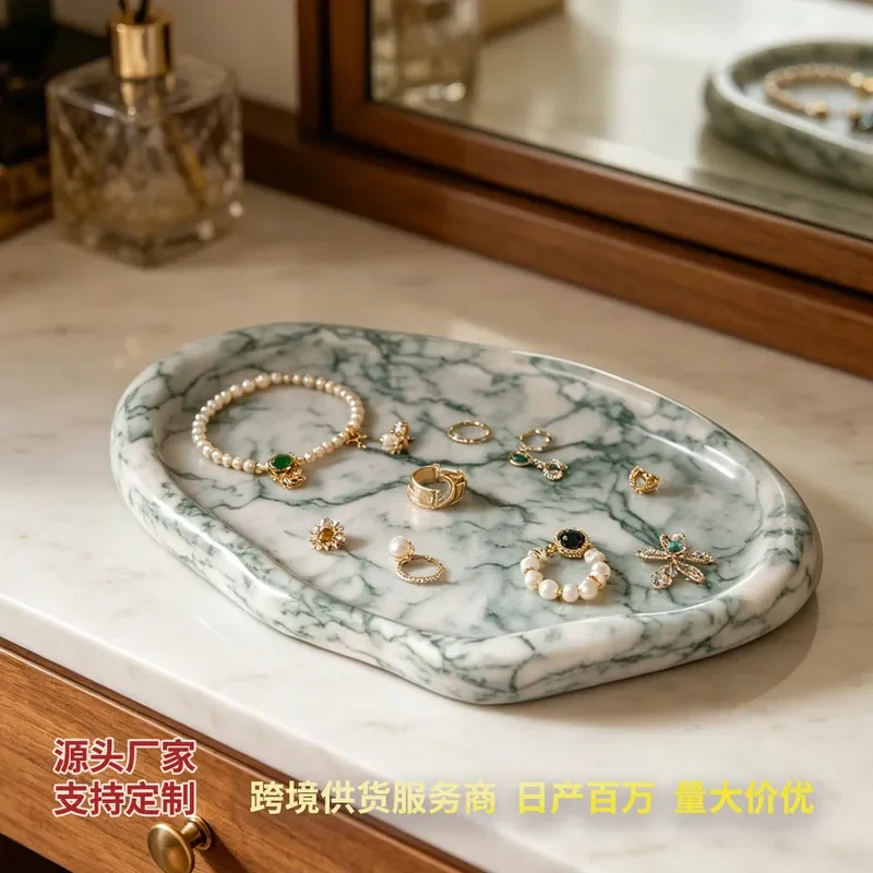 Green Marble Cloud Shaped Tray for Bathroom Storage Home Decor Jewelry Organizer Table Display Plate Elegant Stone Accessory