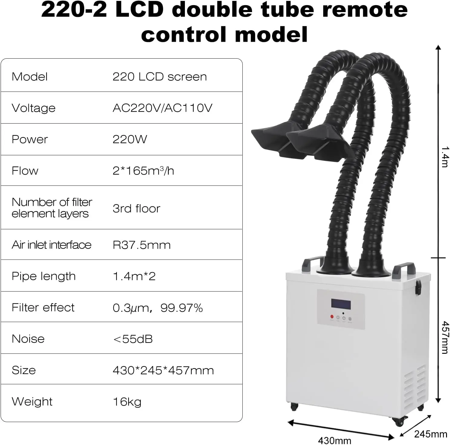 Imagem -06 - Solda Extrator de Fumaça com Tubo Duplo Prevenção Absorvente Working Fan para Gravação a Laser Corte de Madeira 220w