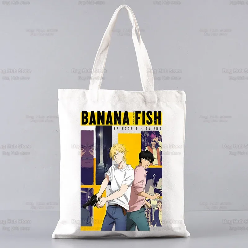 Banana Fish Shopper Bags Shopping Tote Bag BANANA FISH Okumura Shoulder Bag Canvas Large Capacity College Cartoon Lynx Handbag