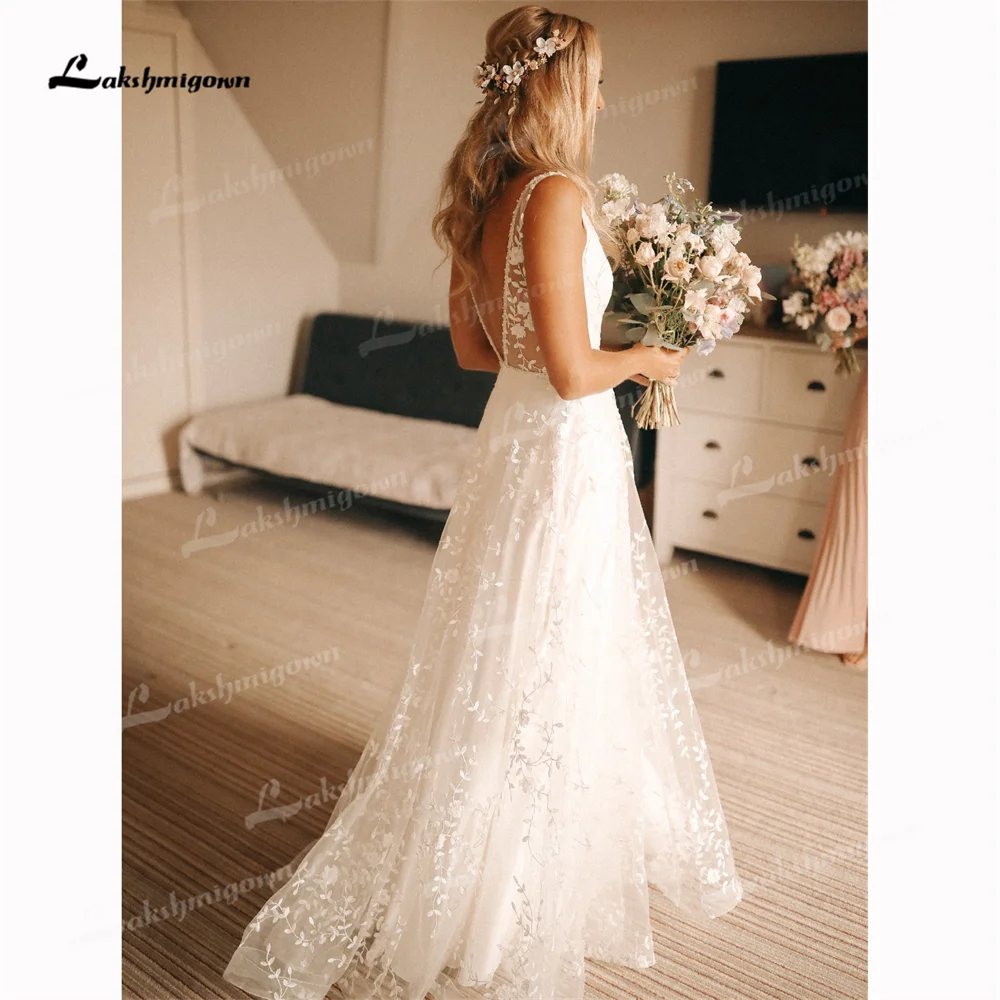 Yanshmigown-Robe de mariée en dentelle à dos, ligne A, train de balayage, 2025