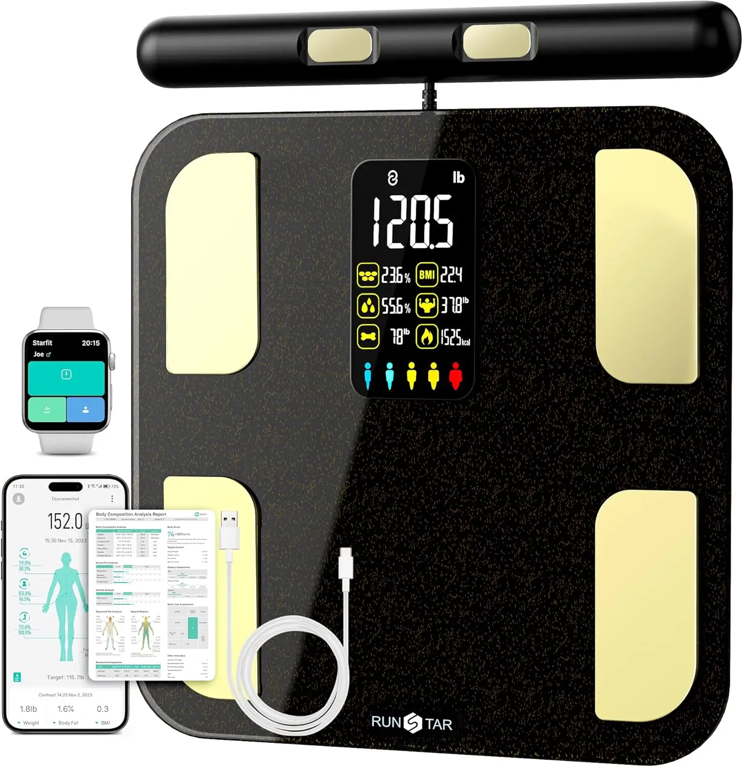 

High Accurate Rechargeable Body Fat Scale with 8 Electrodes, BMR Index, Muscle & Fat Measurement, Large Display up to 400lb