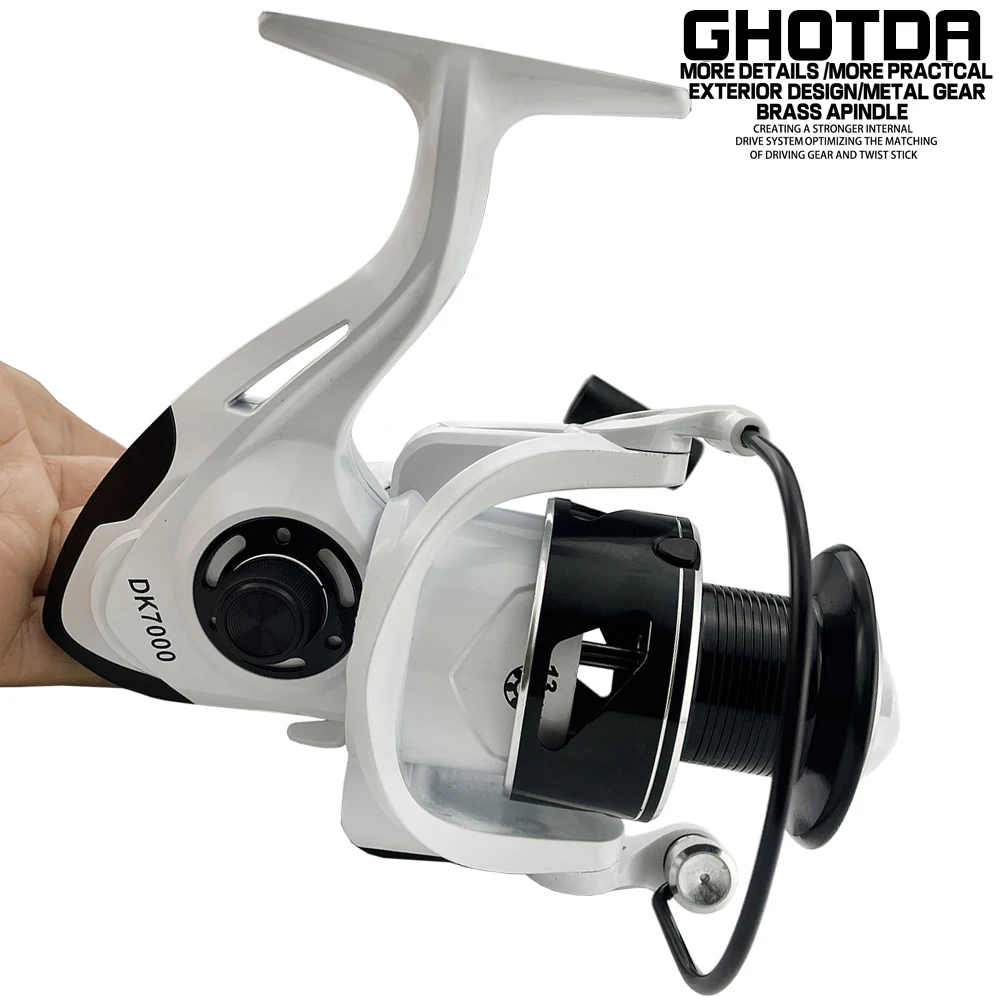 GHOTDA Weiß Farbe Outdoor Sport Angeln Karpfen Angeln Reel Metall Bremse Hinten Angeln Reel Süßwasser Meerwasser 2000-7000Series