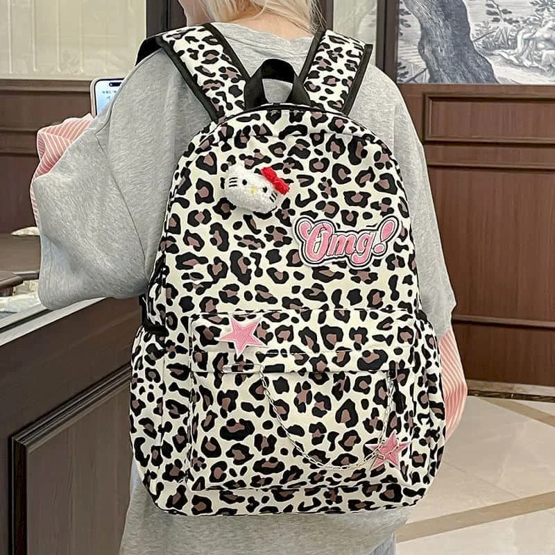 Harajuku Backpacks Kawaii Leopard Print Korean Fashion Waterproof Nylon Students School Bags Versatile High-capacity Travel Bags