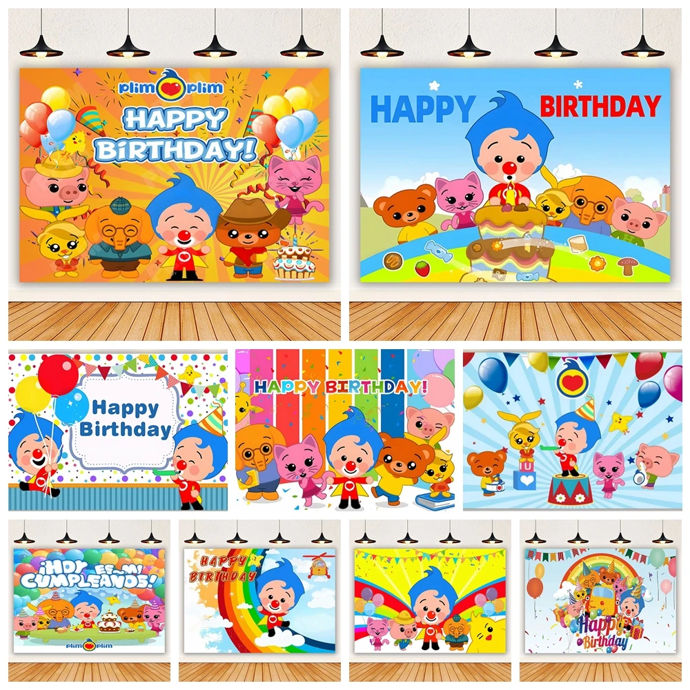 

Cartoon Plims Rainbow Backdrop Photo Booth Background Kids Children Birthday Party Baby Shower Decoration Supplies Props