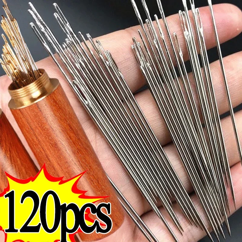 12/120Pcs Side Hole Blind Sewing Needles Stainless Steel Elderly Self Threading Needles Household DIY Beading Threading Needle