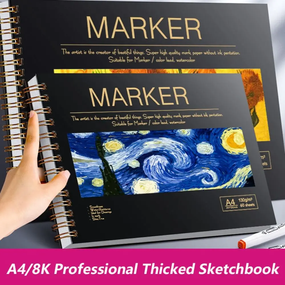 

Thicked Professional Sketchbook A4/8K Starry Night Sunflower Cover Watercolor Painting Book Art Supplies Marker Pen Notebook