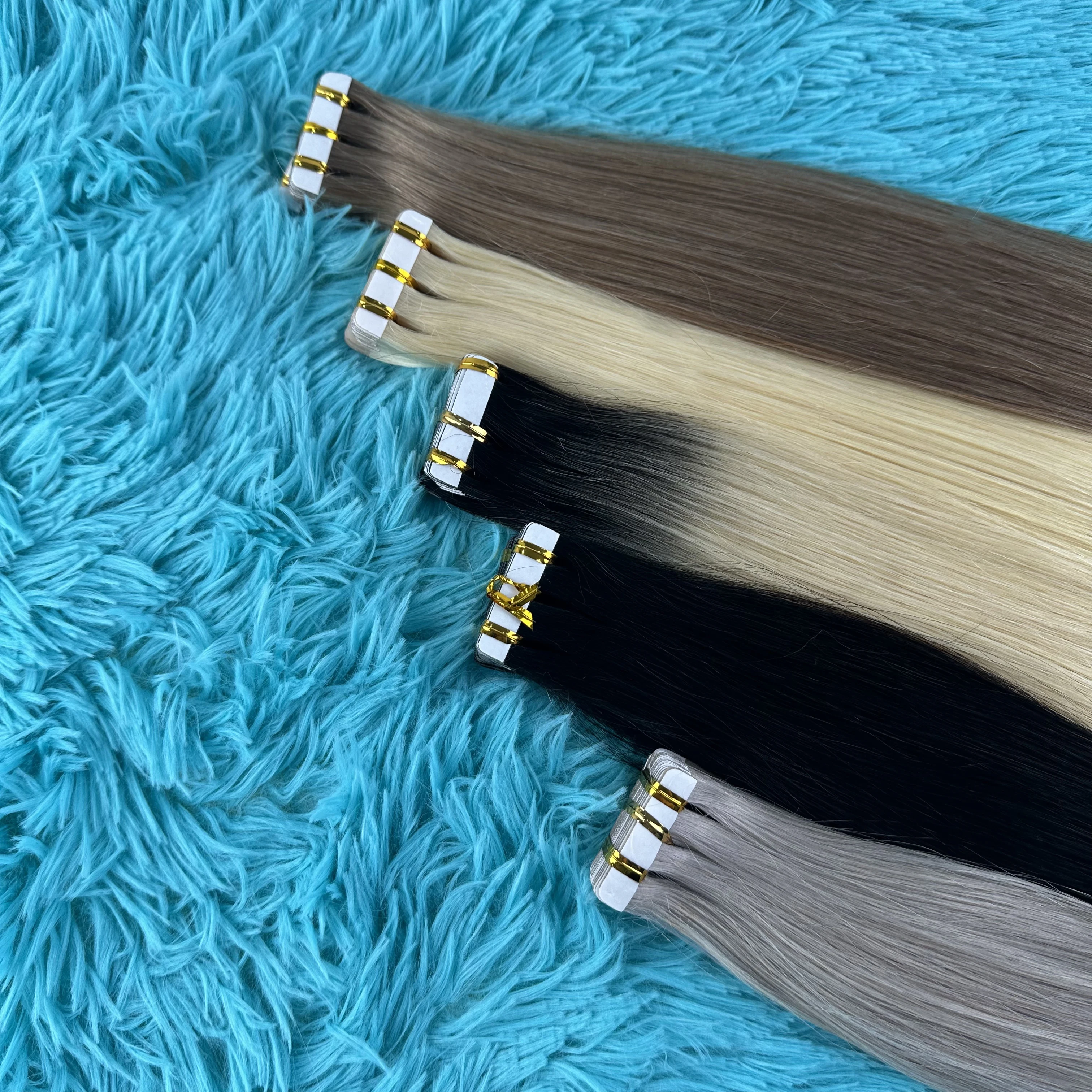 Shinehair テープヘアエクステンション人毛本物の自然なベトナムレミー毛ストレートシームレスなスキン横糸女性のためのバレイヤージュ