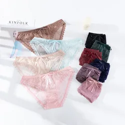 Comfotable Lace Ruffles Transparent Underwear Women Bowknot Sexy Low Waist String Femme Hot Seamless Panties Ropa Interior Mujer