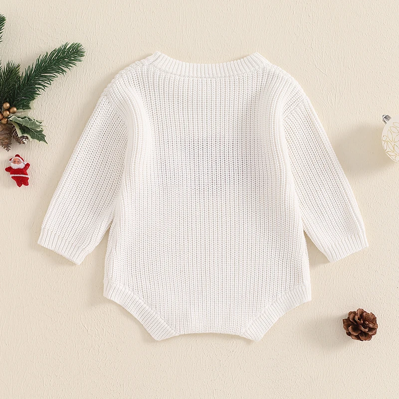 Cathery Christmas Baby Knitted Romper Winter Warm Newborn Sweater Bodysuits Letter Embroidery Long Sleeve Girls Boys Knitwear