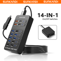 SUNKANDI 14-in-1 Powered USB Hub, USB Data Hub LED Individual On/Off USB 3.0,  USB 2.0, USB-A/C Charging for Computer Laptop