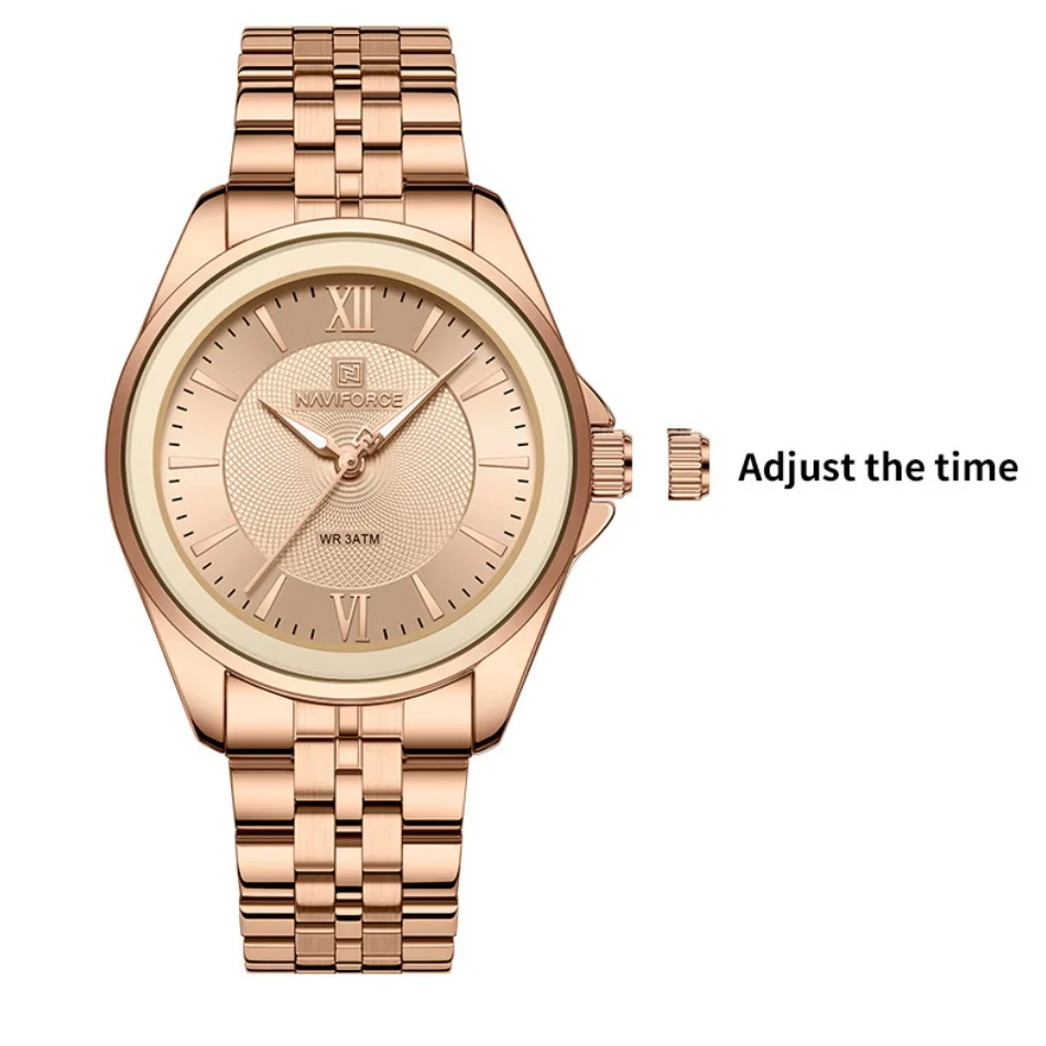 ساعة يد نسائية كلاسيكية مقاومة للماء من NAVIFORCE، حافظة دائرية، تصميم بسيط، سوار فولاذي غير قابل للصدأ، هدايا على مدار الساعة بعمق 3ATM #4