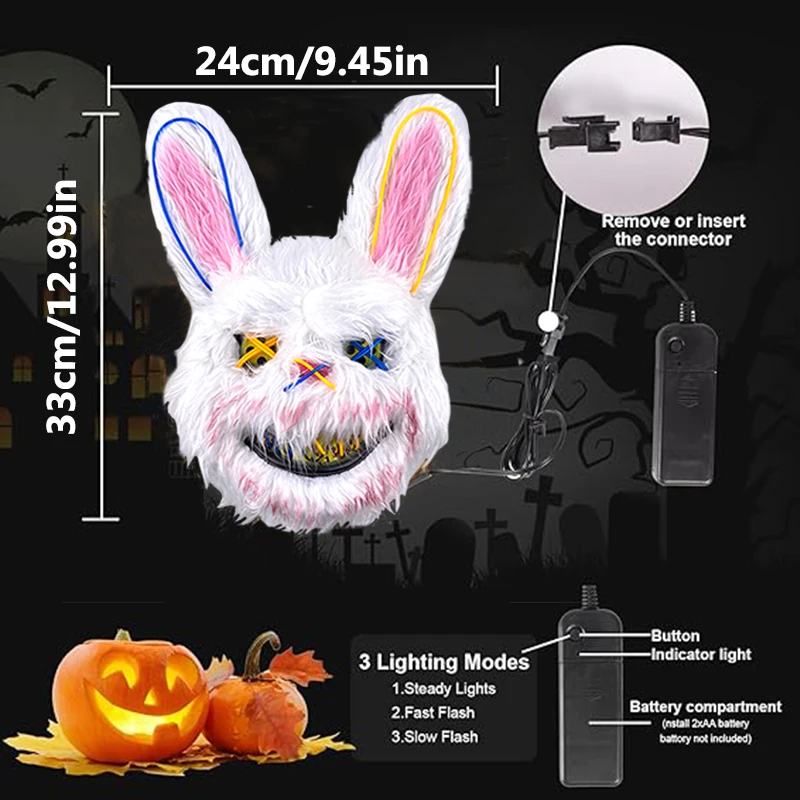 Halloween luminous Scary Bunny Mask LED light up Bloody Bunny Mask Creepy Masks With Ears for Girl boy Halloween Cosplay costume