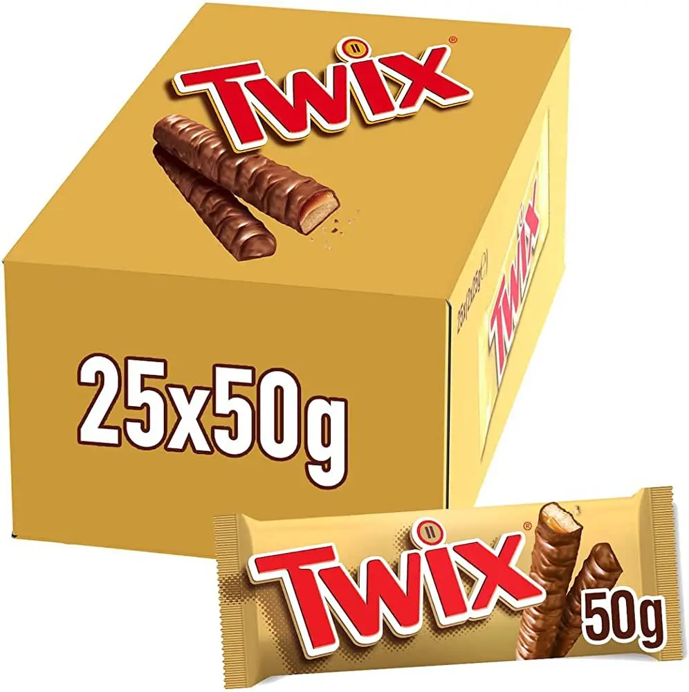 Mars Caixa de Doces e Biscoitos com Chocolate Twix, 25 Pacotes de 50 g Vegetariano
