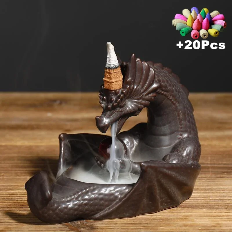 

Gift Incense Cones Dragon Handmade Craft FengShui Ball Ceramic Censer Home Decor Offfice Ornament Ashtray