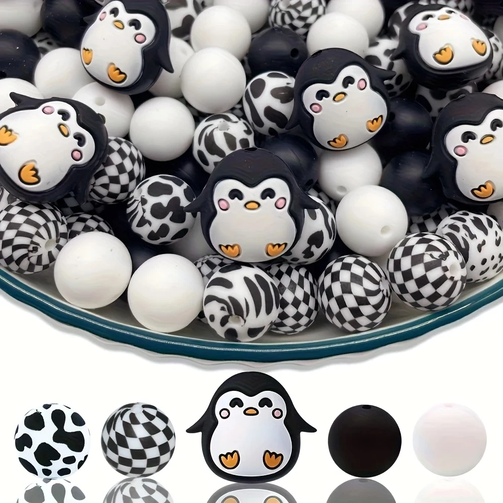 25PCS Penguin/Animal Silicone Bead Set, perfect for DIY handmade crafts such as keychains, necklaces, bracelets, etc