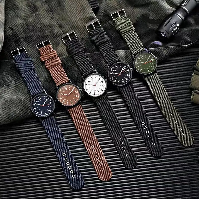 Luminous Men Sports Watch Nylon Woven Band Shock Resistant Wristwatches Male Quartz Watches Relogio Masculino Xmas Gift