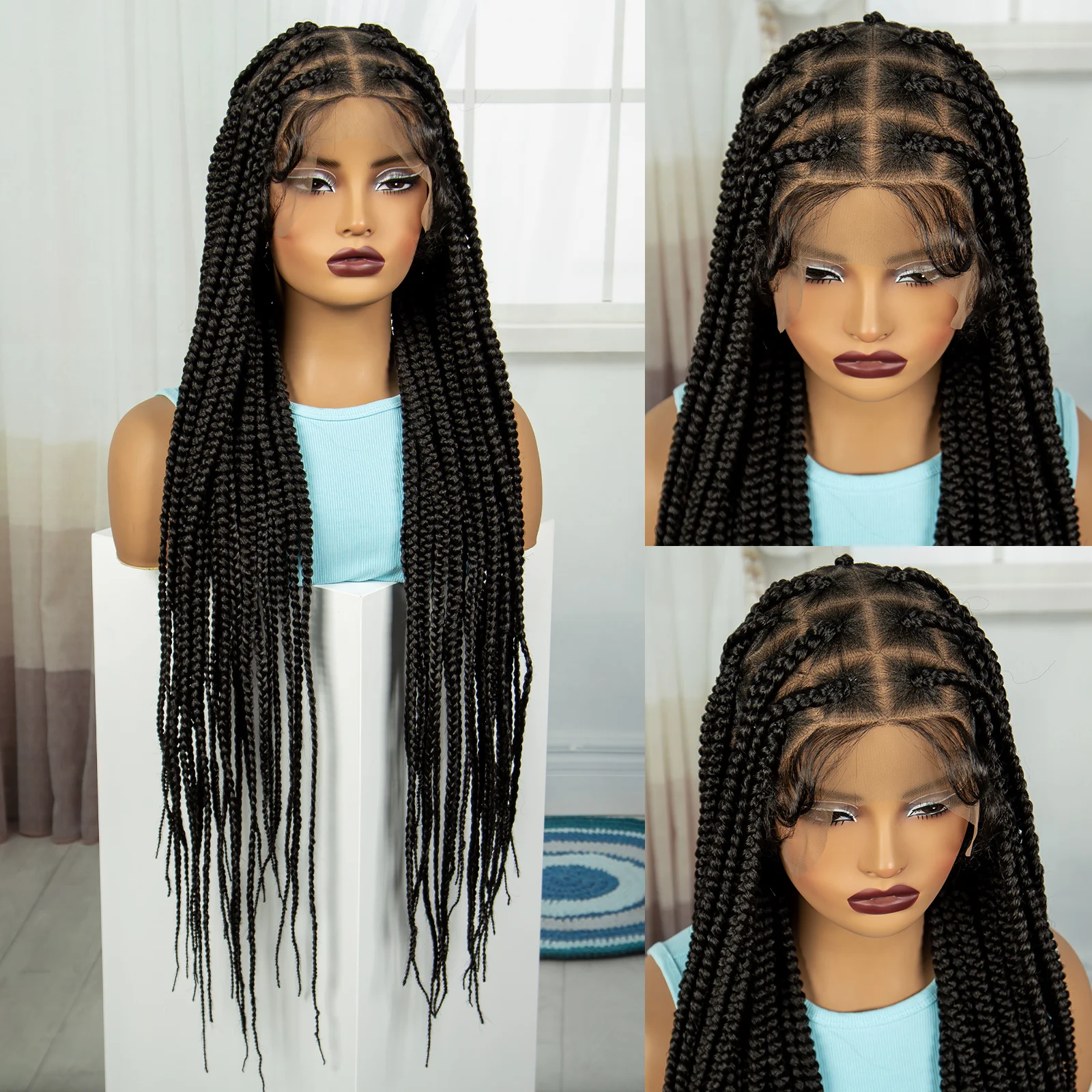 36 Inch Full Lace Braided Wigs Synthetic Knotless Box Braided Lace Wigs with Baby Hair Natural Lace Frontal Wigs for Black Women